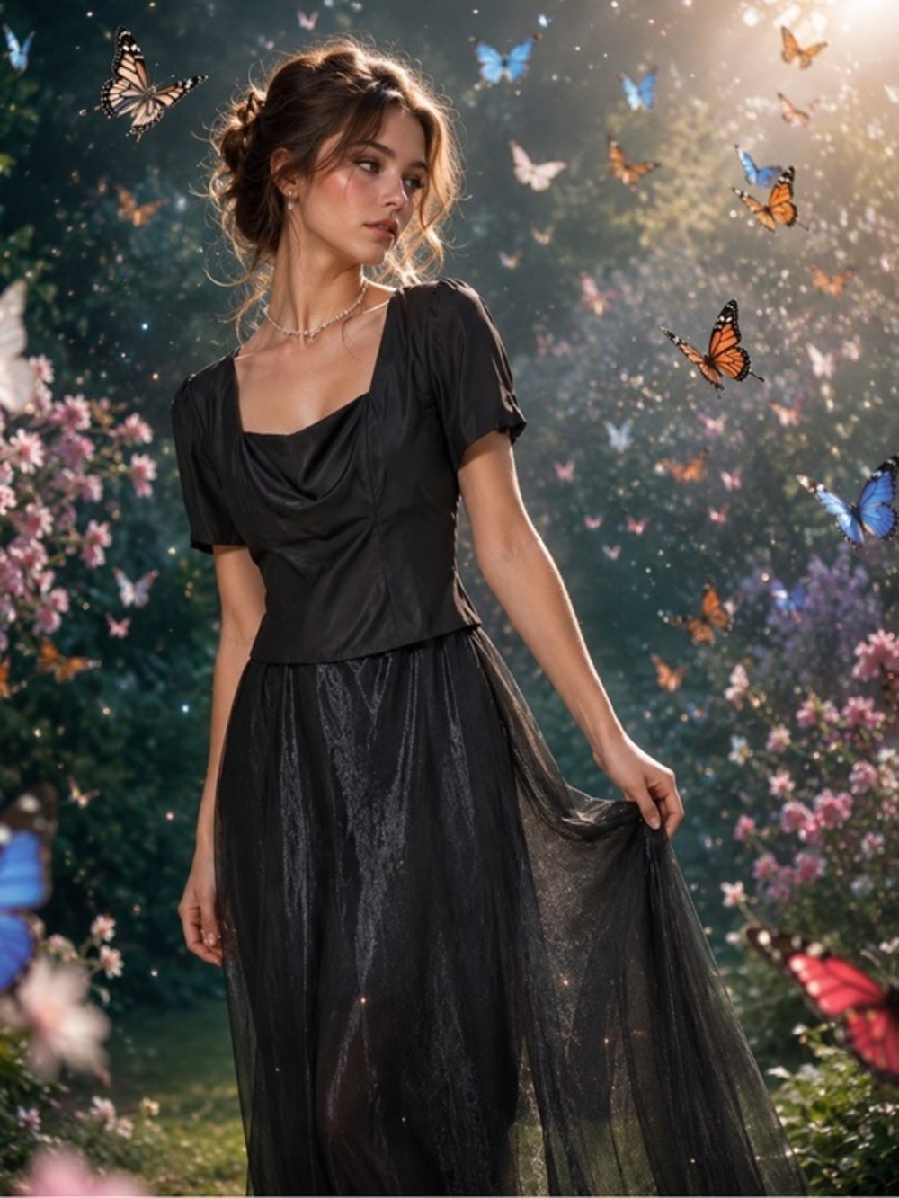 Vtg Michaelangelo Black Formal Two Piece Dress Set Sz 4 Y2K Whimsical Goth Prom